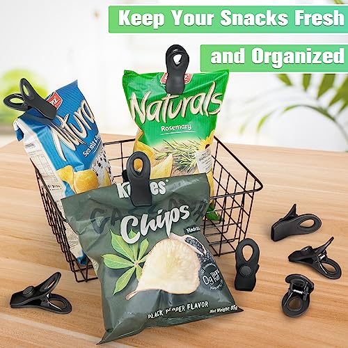 VNDUEEY 12 Pack Magnetic Chip Clips Bag Clips Food Bag Clips for Food Packages, Kitchen Clips with Magnet for Refrigerator, Plastic Bag Clips for Food Storage, Chips Bag and Snack Bag - Black