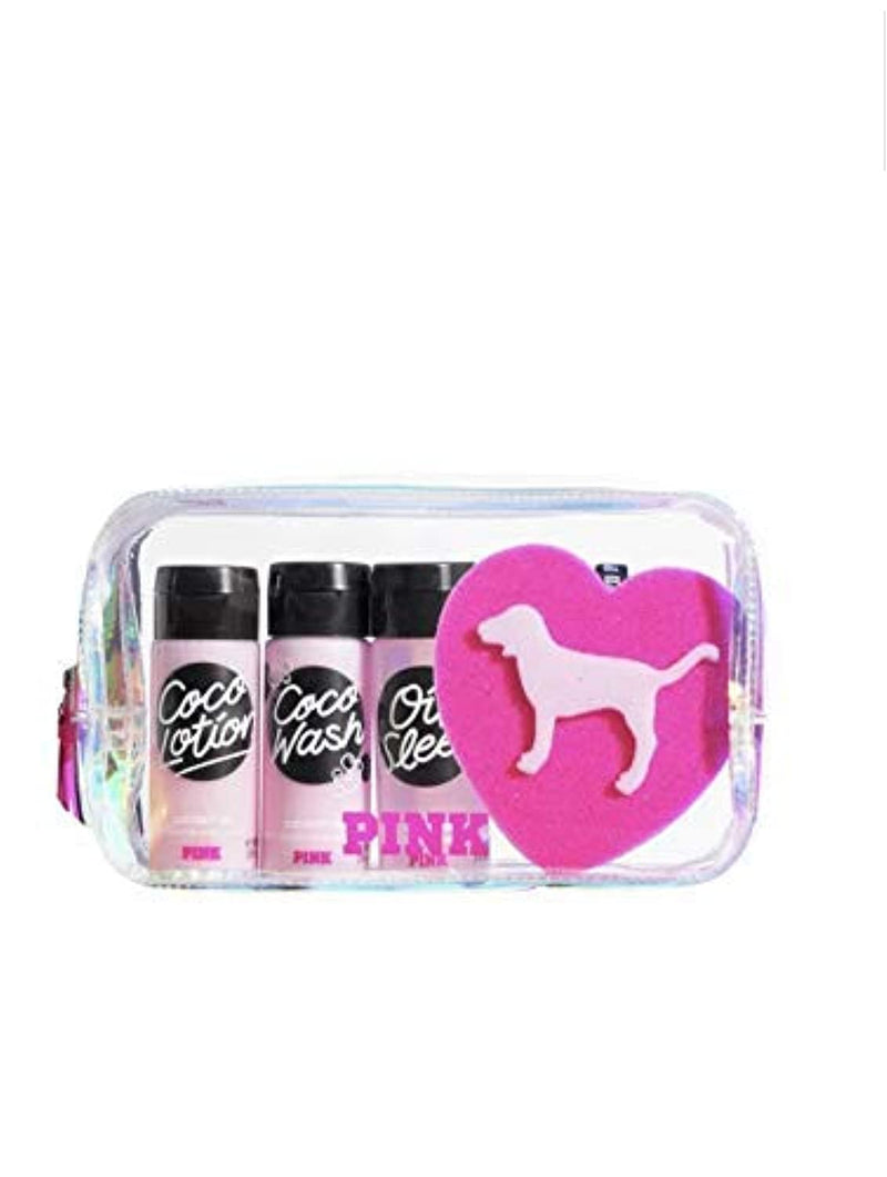 Victoria?? Secret PINK COCO Gift Set Coconut Oil 5 pc - Wash, Lotion, Oil, Sponge, Beauty Bag