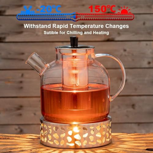 1500ml(50oz) Glass Teapot with Removable Stainless Steel Infuser Strainer,Borosilicate Heat Resistant Stovetop Safe Large Tea Pot, Blooming and Loose Leaf Hand Crafted Kettle for Women and Adult