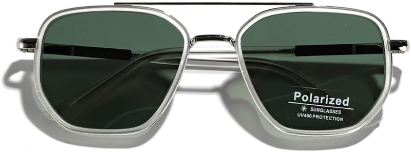 LIGOES TR90 Polarised Sunglasses Retro Square Flattop Sunglasses Double Bridge Full Frame UV400 Lens Glasses