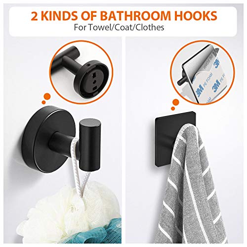Tudoccy Stainless Steel Round Wall Mounted Bathroom Hardware Set -SUS304-5-Pieces- Matte Black