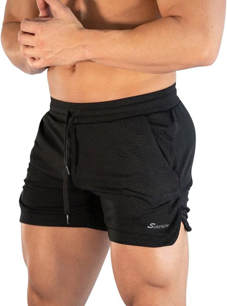 Mens Running Gym Shorts 3 Inch Breathable Lightweight Athletic Sport Shorts Training Workout Shorts with Pockets - Black