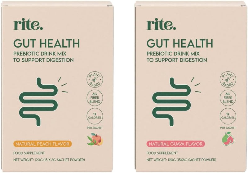 Gut Health Prebiotic Fibre Drink mix Support Digestion, Gut Health, Weight Management No added sugar Vegan 8g Powder sachets Bundle w/ 2 Flavours (Pack of 15) - 2-Pack Bundle