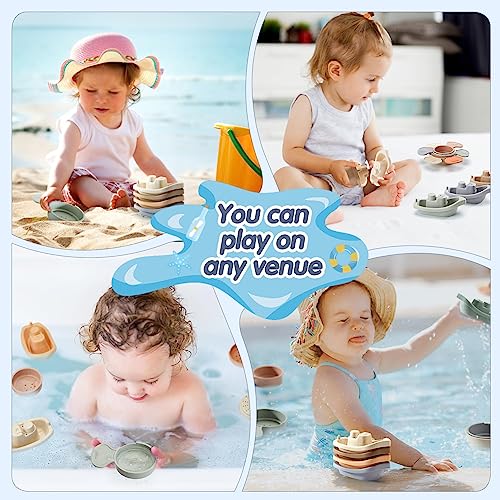 NALACAL Bath Toys Floating Boats with Bathing Spoon, 11 PCS Bathtub Mold Free Bath Toy for Babies Water Table Toys Toddler Birthday Gift for Preschool Boys/Girls