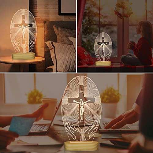Lightzz N/A 3D Illusion Lamp Jesus Cross Night Night,USB Power Warm Colors Bedside Lamp for Home Room Holiday Decor