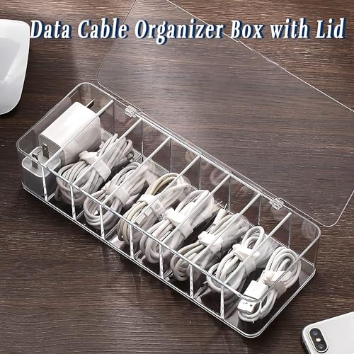 X spring Data Cable Organizer Box, Cord Storage Box, Electronics Cable Organizer Box, Cable Storage Box with 10 Wire Ties for Home Drawer Office Desk Organizers and Accessories