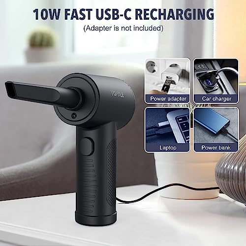 Yomile Compressed air Duster - 120000RPM 3 Speeds Electric Air Duster, 7600mAh Battery Cordless Dust Blower for Keyboard Cleaner,Rechargeable Air Blower AIC Can for Office Computers