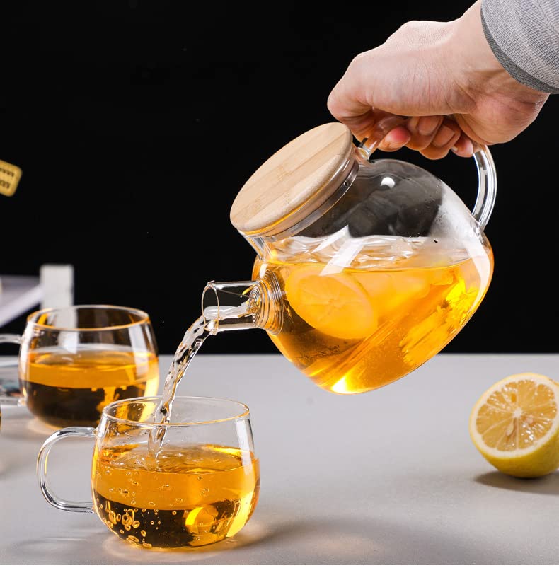 Tea Kettle,Heat-Resistant Glass Tea Pot,Borosilicate Glass Tea Maker with Bamboo Lid,1.6L Stovetop Safe Glass Teapot for Loose Leaf and Blooming Tea (Clear-1.6L)
