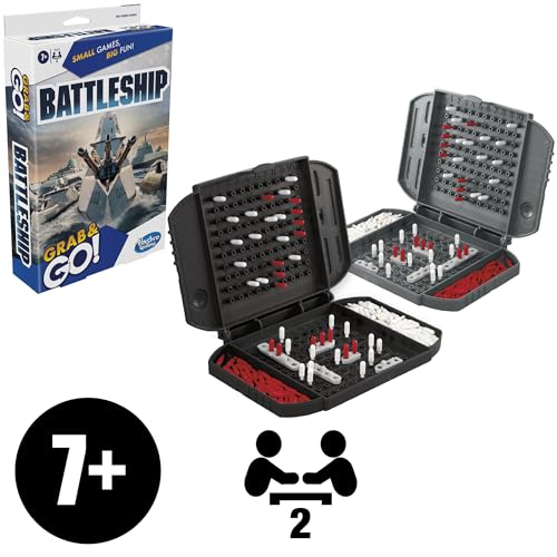 Battleship Grab and Go Game for Ages 7 and Up, Portable Game for 2 Players, Travel Game for Kids