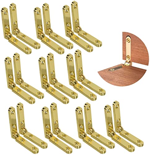 ELECDON Jewelry Box Hinges, 90 Degree Wooden Box Accessories Zinc Alloy Chest Case Hinge with Screws, 20 Pcs Side Rail Hinges Mini Wooden Box Chest Case Hinges Cabinet Hardware (30 x 30mm, Gold)