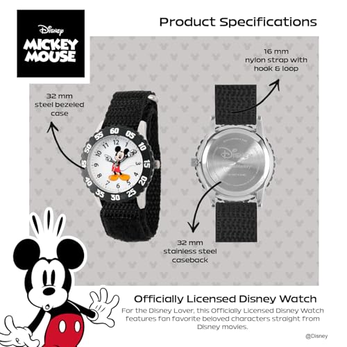 Disney Mickey Mouse Kids' Bezel Stainless Steel Time Teacher Analog Nylon Strap Watch