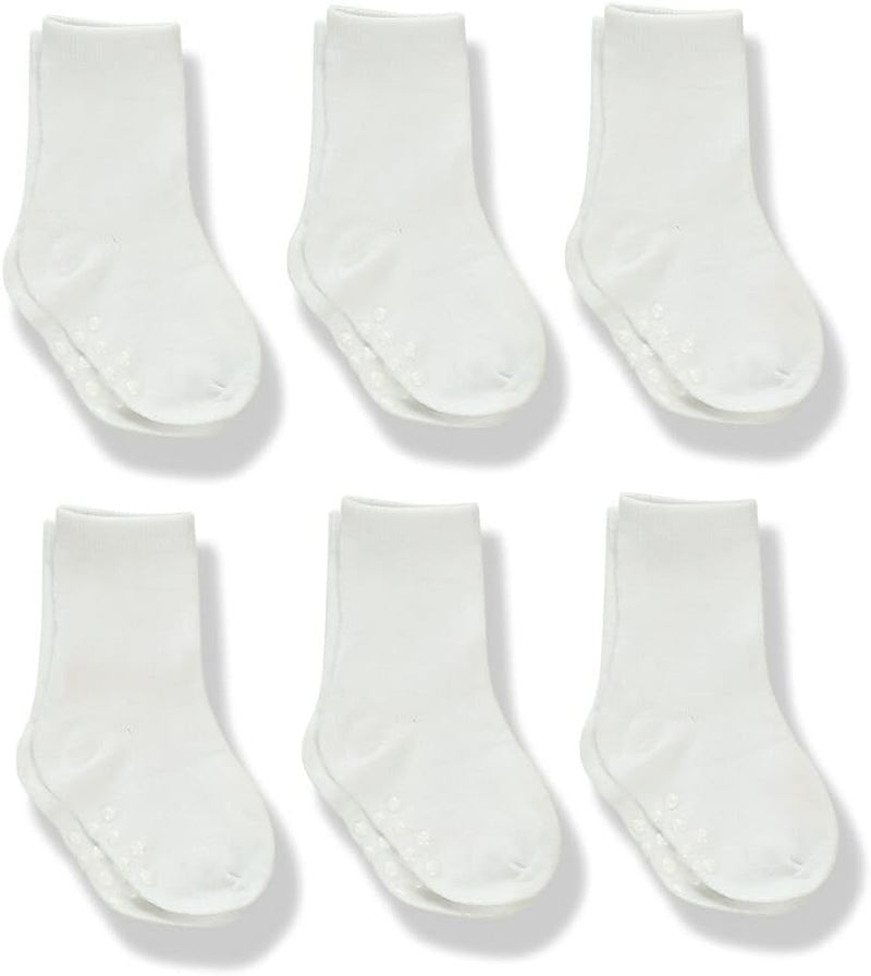 Silky Toes Non-Skid Infant Socks Multi Colored Baby Boy Girl Gift Set (2-3T, White Collection Unisex (6 Pairs))