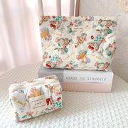 Sminra Floral Makeup Bag Large Cotton Quilted Cosmetic Makeup Bag Organizer, Aesthetic Portable Pouch Purse Toiletry Bag for Women Girls Travel accessories(Blue Floral-L)