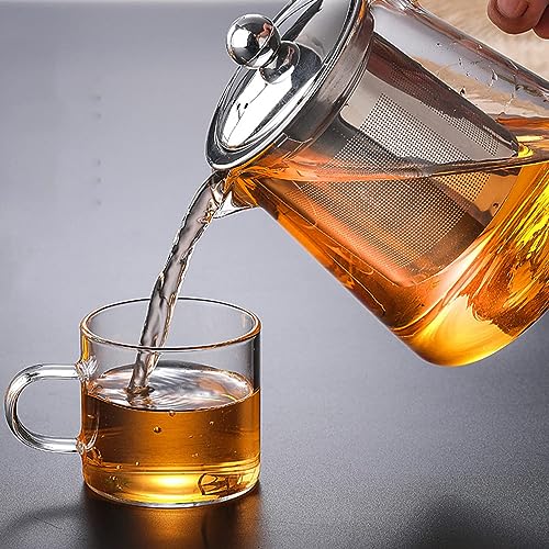 TAPIT Glass Tea Pot, Borosilicate Glass Tea Kettle for Loose Leaf Tea, Transparent Teapot with Stainless Steel Removable Infuser, Microwavable, Dishwasher and Stovetop Safe (750ml-Round)