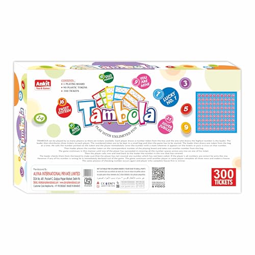 Ankit Toys & Games Classic Tambola Game 300 Tickets 90 Plastic Tokens Multicolor & Cardboard Game| Parties Fast Matching Numbers|Kids & Adults Age 8+ Years