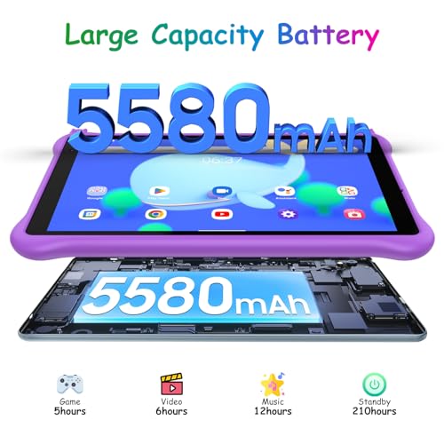 Blackview 8 inch Kids Tablet Tab50 Kids, Android 13 Tablets for Toddlers, 3�绫膁ﴱ 1TB, 5580mAh, iKids APP Pre-Installed, Parental Control, Eye Protection Mode, Reading Mode -Magic Purple