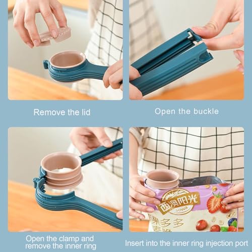 4 PCS Food Clips Bag Sealing Clips, Food Storage Clips, Bag Clips for Food Storage, Kitchen Clips for Bags, Food Clips with Pour Spout, Food Bag Clips Flexible and Reusable Snack Clips (Blue+Pink)