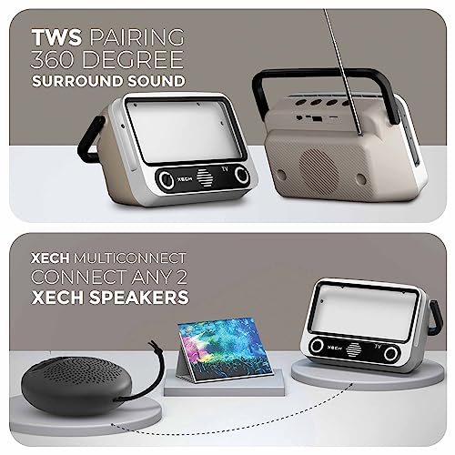 XECH Tellivibe Max Retro Bluetooth Speaker with Phone Holder | 5W Wireless Speaker | Mini TV Design | 6H Playtime | Hands-Free Viewing | Portable & Rechargeable | Compatible with All Smartphones