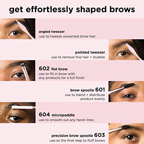REAL TECHNIQUES Brow Shaping Set, Spoolie, Brow Brushes, Tweezers, Dual-Ended Eyebrow Tools, For Styling, & Shaping Eyebrows, Get Full, Fluffy Brows, 3 Piece Set
