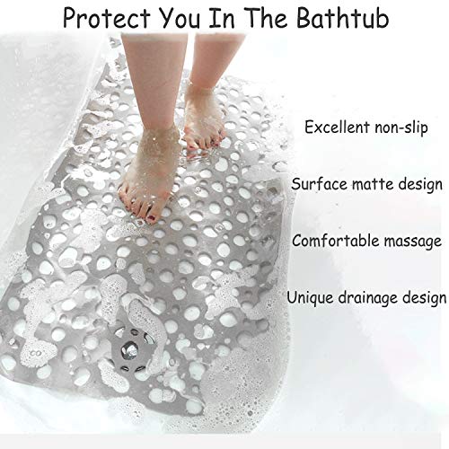 Non Slip Bath Mat Anti Mould Shower Mats TPE Bathroom Bathtub Mat Floor Shower Mats Anti Slip Antibacterial with Suction Cups & Drainage hole Perfect for Everyone Safety Grey 16.9" x 29.5"/43 x 75cm