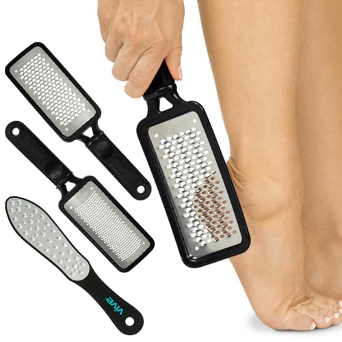 Vive Foot File Callus Remover Pedicure Tool Kit For Care Dead Skin Heel Scrub Shaver And Rough Patch Eliminator Remover For Dry And Wet Toe And Feet Peel Rasp Scrubber Blade Variety Pack (3) Multi