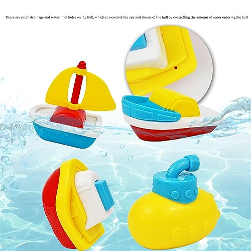 Azonee Baby Bath Toys, 4 Pcs Little Boat Train Bath Toy, Bath Toys Bathtime Floating Boat Plastic Ship Model for Toddlers Kids, Birthday Gift for Kids
