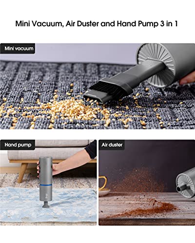 Brigii Mini Vacuum Air Duster and Hand Pump 3 in 1 Small Cordless Handheld Vacuum USB Rechargeable Easy to Clean Desktop Keyboard Drawer Car Interior and Other Crevices Small Spaces -Y120 Pro