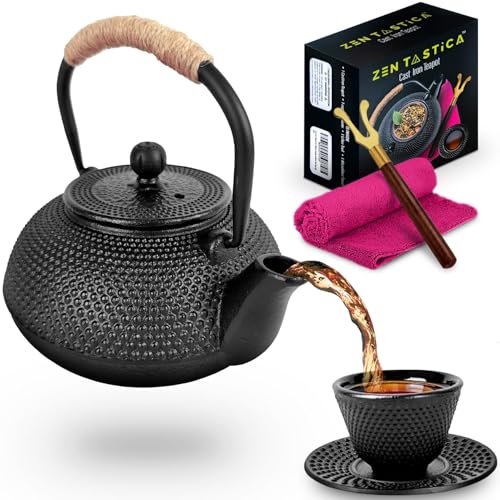 Cast Iron Teapot Gift Set Japanese Style (6pcs)â€“Stovetop Safe with Infuser,Lifter&Clothâ€“Durable Loose Leaf Kettle&Cups for Home,Camping,Outdoor Useâ€“Traditional Asian Tea Set
