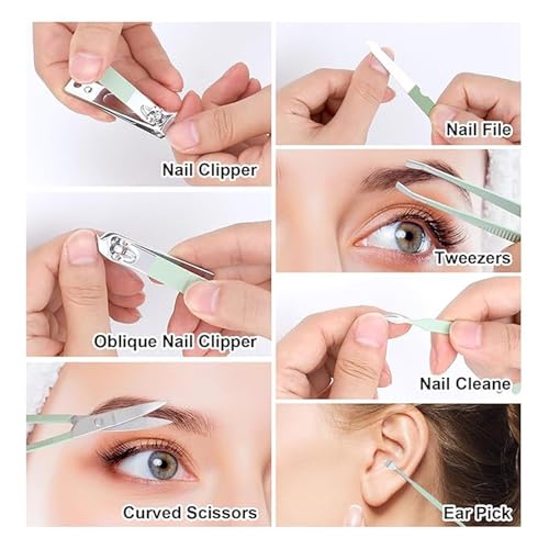 Manicure Set 7 Pieces Stainless Steel Nail Care Set Nail Clippers Pedicure Kit Toenail Clipper Grooming Tool-Pedicure Kit & Toe Nail Cutter-Thick Nail Scissors Toiletries with Cuticle Trimmer (Green)