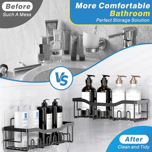 ZHUHAIRY 5 Pack Black Bathroom Organizer, Modern Stainless Steel Shower Wall Caddy, Corner Shelves for Shower Bathroom Storage, 20 KG Weight Capacity