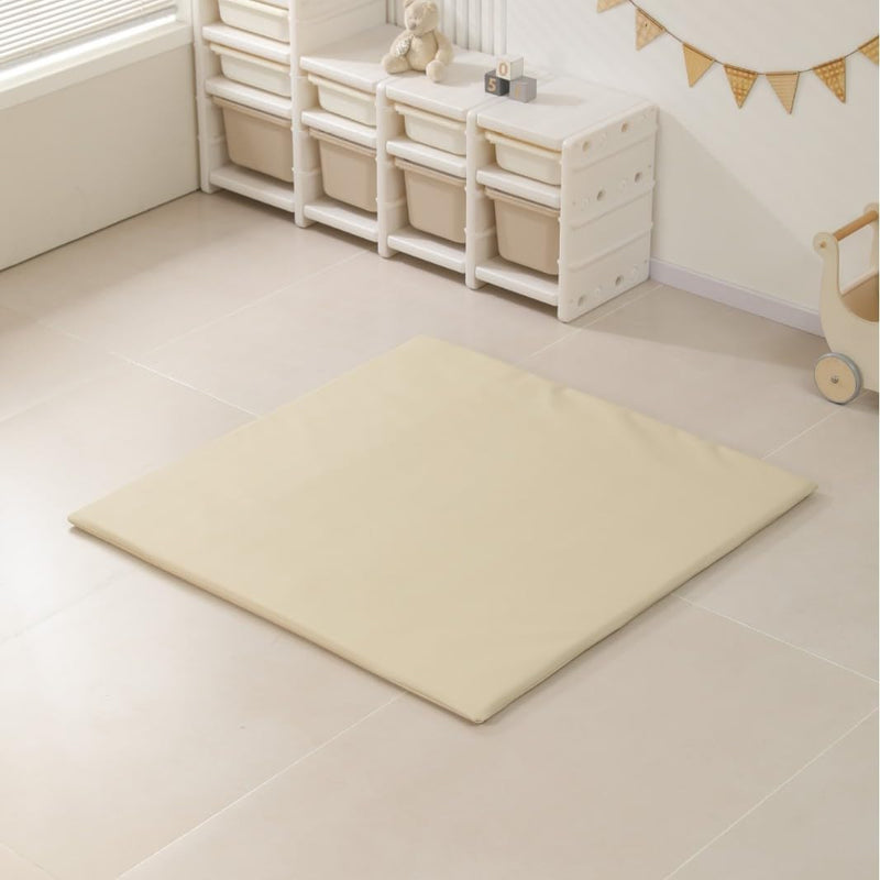 Padded Extra Thick & Super Soft Vegan Leather Baby Play Mat, Foam Cushioned & Waterproof Playpen Mat for Infants and Toddlers, Stylish and Just Wipe-Clean Playmat for Baby on Floor (120*120) (Beige)