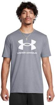 mens UA SPORTSTYLE LOGO UPDATE SS T-shirt - Steel / / White