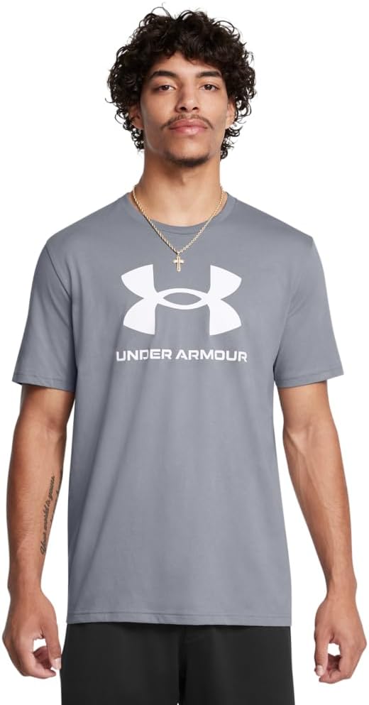 mens UA SPORTSTYLE LOGO UPDATE SS T-shirt - Steel / / White