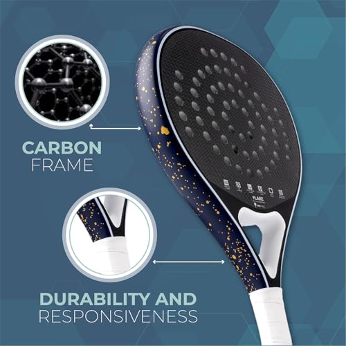 VIBEPADEL Flare Padel Racket Intermediate Beginner for Control, Forgiveness and Versatility | Padel Rackets for Adults with Carbon Frame and VIBE EVA C-CORE | Paddle Tennis Racket