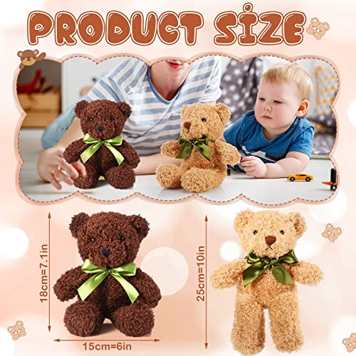 SYOSI 6Pcs Plush Bears Bulk, 10 Inch Small Plush Bear Stuffed Bears with Bow Tie Bear Toys for Birthday Baby Shower Party Favor Gift