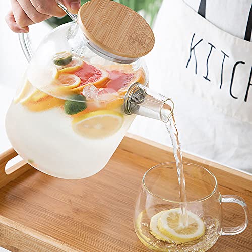 Glass Cold Kettle Heat Resistant Borosilicate Glass Cold Water Pitcher Large Capacity Tea Kettle with Removable Filter Spout for Lemonade, Juice and Herbal Tea Stovetop & Microwave Safe Teapot (1L)