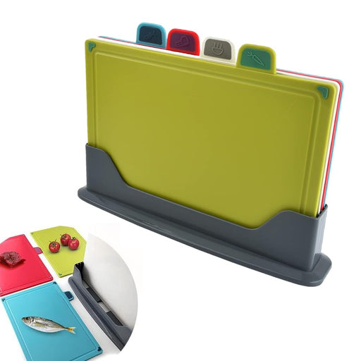 Bolivia's Kitchen Chopping Board, 4 Pcs Plastic Cutting Boards for Kitchen, Dishwasher Safe Cutting Board Set with Holder, Cutting Boards for Kitchen Different Food Types, Color Coded