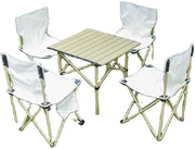 YU WELL Portable Roll-Up Camping Table with 4 Chairs, Lightweight Aluminum Folding Picnic Table Set with Carry Bag, Waterproof, Rust-Resistant Outdoor Table & Chair for Camping 95X55X50CM Black - Beige Table 53X50X50CM With 4 Chairs