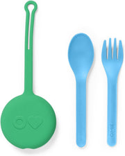 OmieBox Kids Utensils Set with Case - 2 Piece Plastic, Reusable Fork and Spoon Silverware with Pod for Kids (Mint Green) - Mint Green