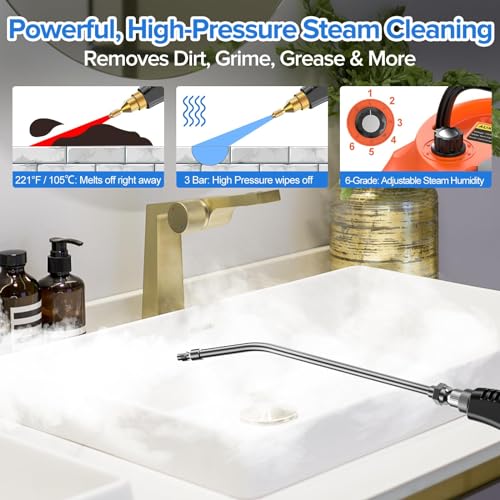 2500W Steam Cleaner - High Temperature Pressurized High Pressure Steamer for Cleaning, Portable Handheld Steam Cleaners for Home Use, Car Detailing, Upholstery, Kitchen, Bathroom, Grout and Tile