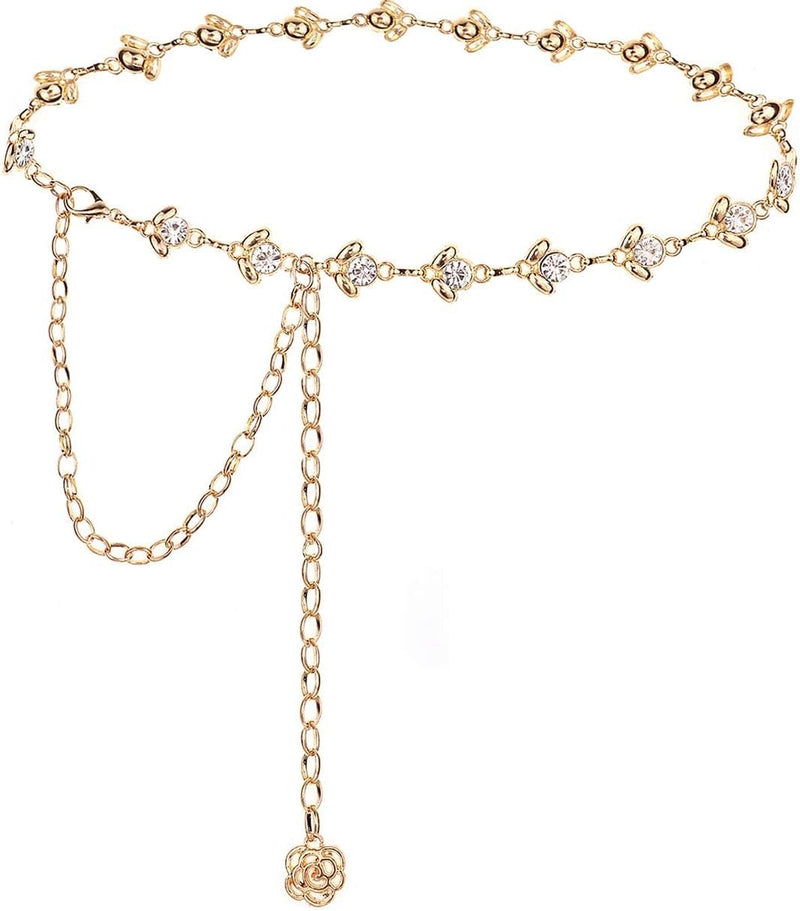 Waist Chain Belts for Women Multilayer Metal Belly Chain For Dress Adjustable Belt Link with Buckle for Women Girls