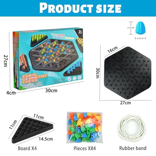 AM ANNA Chain Triangle Chess Game, Triggle Rubber Band Game,Brain Games Triangle,2 to 4 Players Triangle Peg Rubber Band Game, for Kids and Adults Board Games Family Night (Triangle Chess)