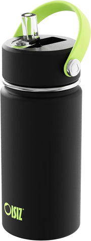 14oz Kids Water Bottle with Straw Lid, Vacuum Insulated 316 Stainless Steel Bottles for Kids for School, Leakproof, Easy to Clean - Black