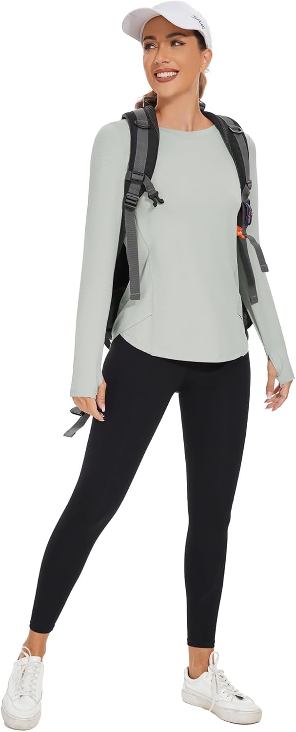 Rapbin Women's UPF 50+ Sun Protection T-Shirts Long Sleeve Boat Neck Workout Lightweight Quick Dry Top with Thumb Hole