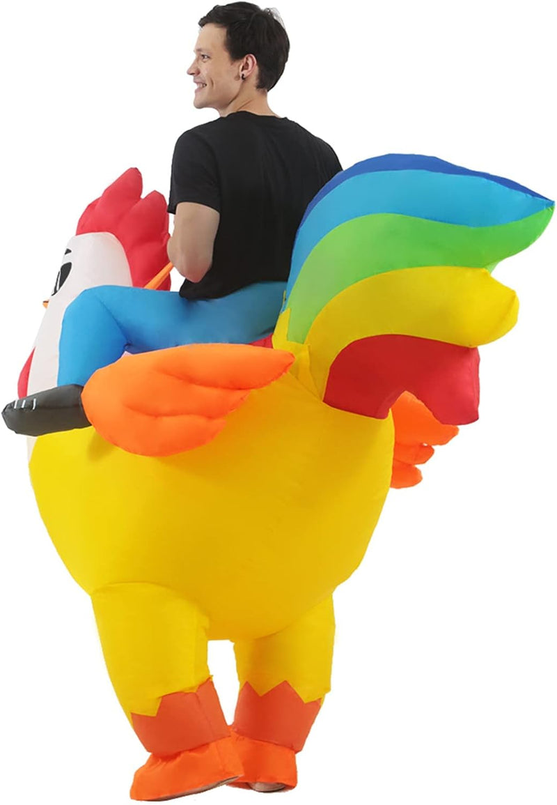 Inflatable Costume Adult, Riding Chicken Costume for Men/Women, Blow up Ride on Rooster, Funny Halloween Costumes Adult Christmas Holiday Party Suit