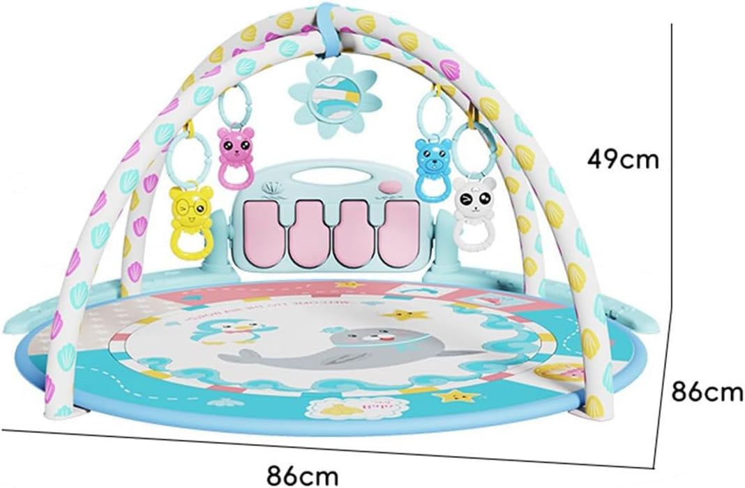 ECVV Baby Play Mat & Gym Set: 85cm Round Mat, 130cm Soft Tubes, 4 Rattle Toys, Detachable Baby Piano - Portable Tummy Time Activity Center for Infants 0-36 Months(Light Blue)