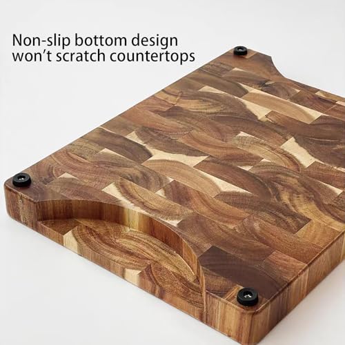 Wood Cutting Board, Thick Wooden Acacia Cutting Boards for Kitchen, Large Bamboo Cutting and Charcuterie Board Set with Side Handles, Chopping Board with Anti-slip Bottom and Plate Slot