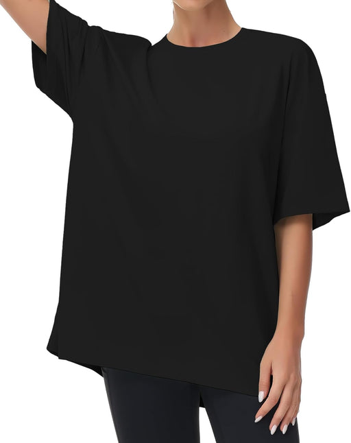 Women's Casual Oversized T-Shirts Summer Crewneck Short Sleeve Workout Basic Tee Tops - Black