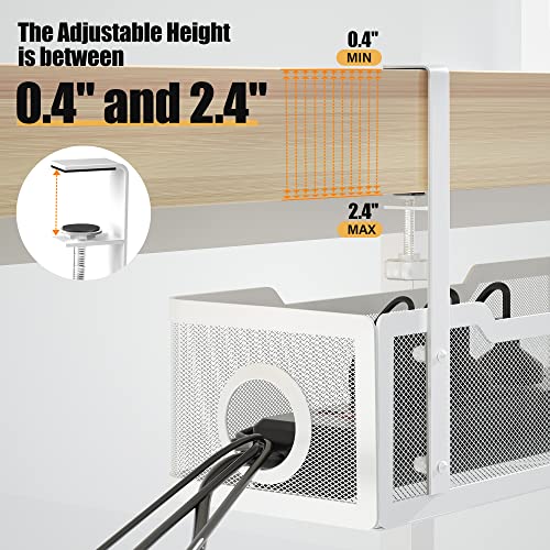 Cinati Under Desk Cable Management Tray White, Cable Management Under Desk No Drill, 15.7Cable Tray with Clamp for Desk Wire Management,Desk Cable Management Box for Office, Home - No Damage to Desk