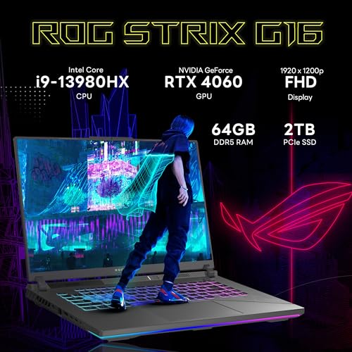 ASUS ROG Strix G16 16" 165Hz FHD Gaming Laptop, Intel i9-13980HX, 64GB DDR5, 2TB SSD, NVIDIA GeForce RTX 4060 8GB, Backlit Keyboard, HD Webcam, Wi-Fi 6E, Gray, Win 11 Pro, 256GB Docking Station Set